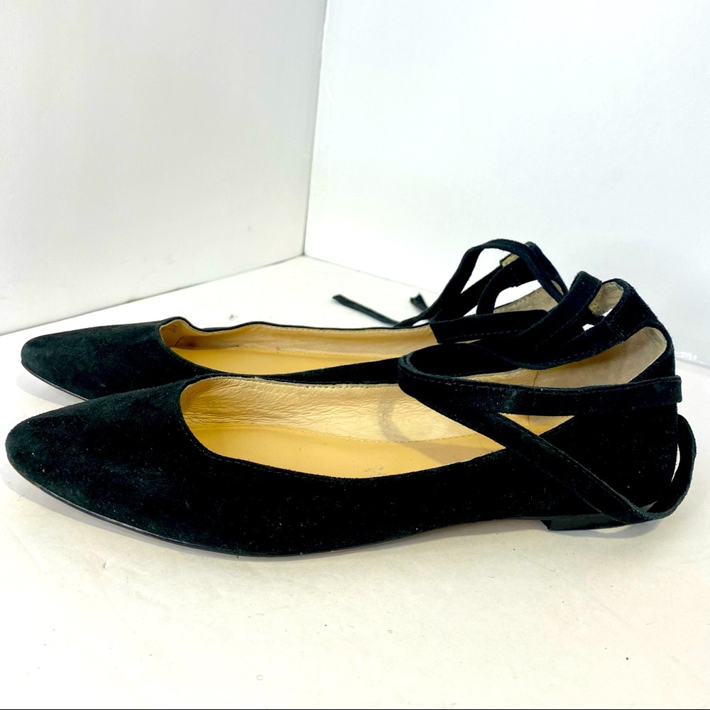 Vince Camuto Bevian lace up black suede point toe flats size 7.5